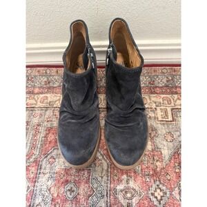 Sofft Navy Blue Suede Slouchy Wedge Ankle Boots Side Zip Womens Size 8.5‎